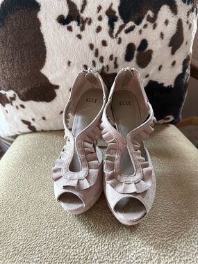 Elle Blush Ruffle Peep-Toe Heels